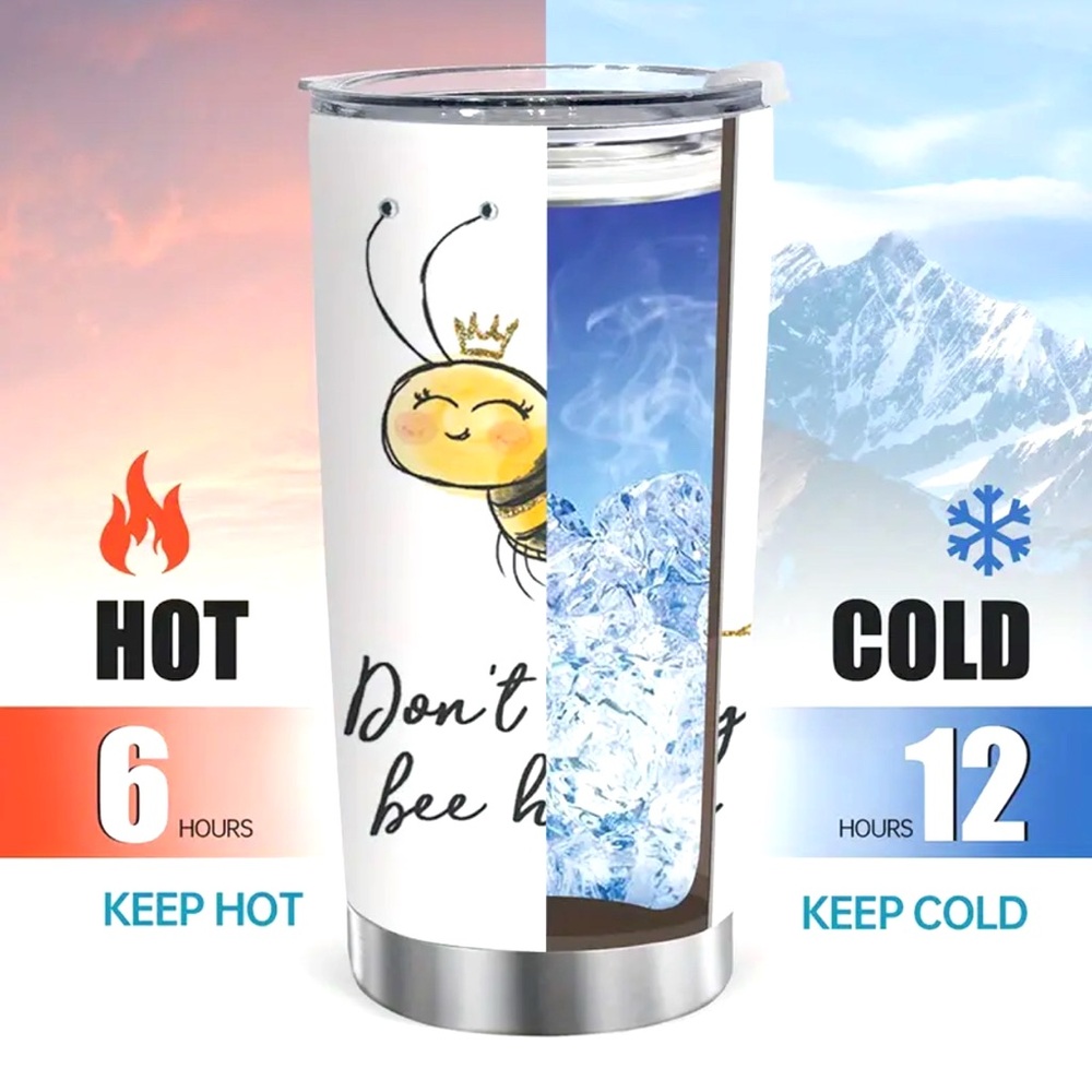 Stainless Steel 20oz “Don’t Worry Bee Happy” Tumbler Dual Wall Hot/Cold - Picture 5 of 7